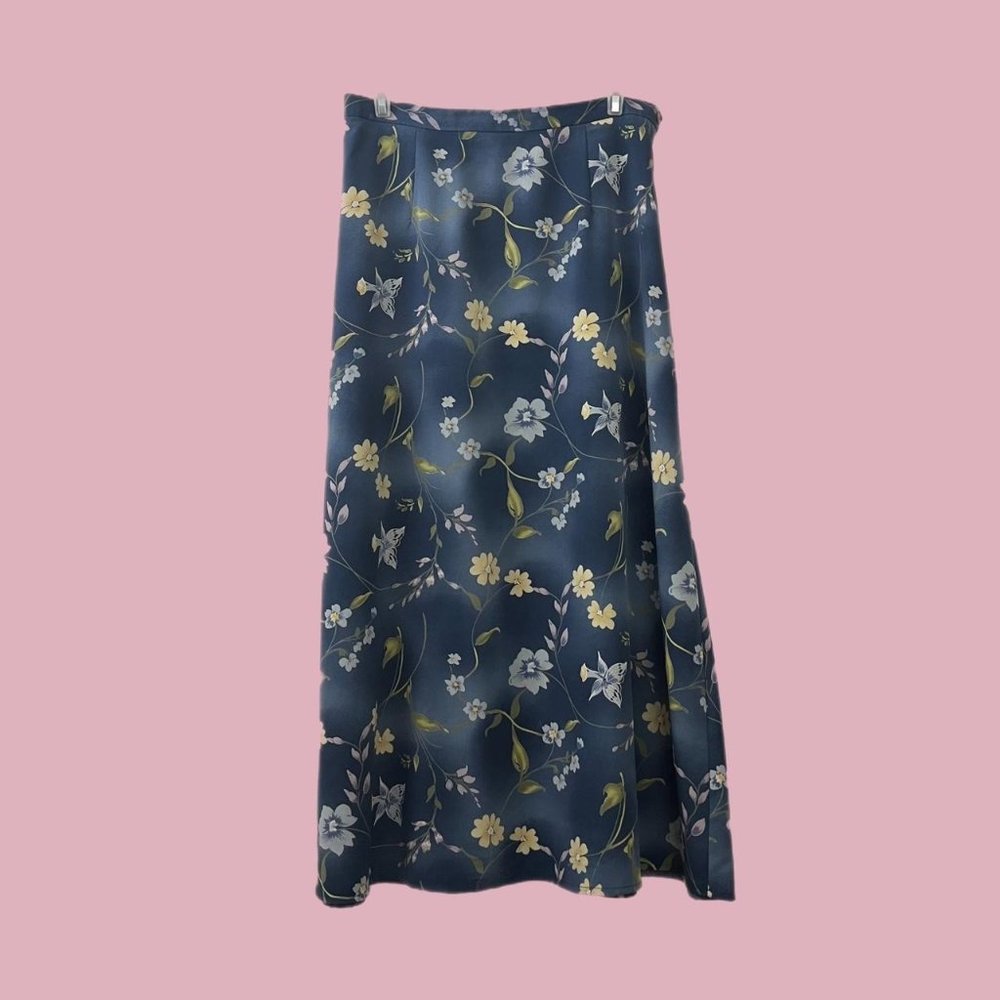 Requirements Navy Floral Maxi Skirt with Yellow Accents